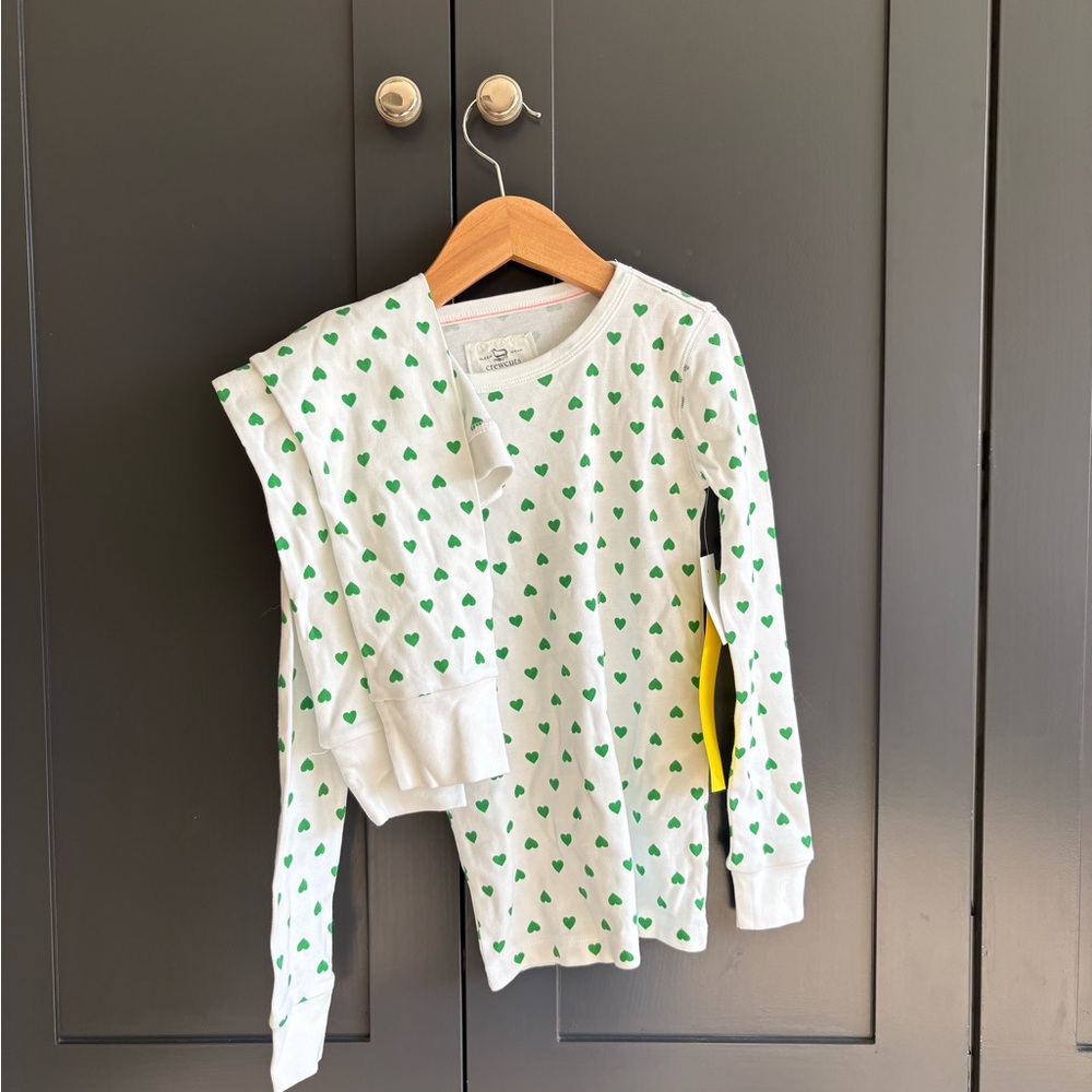 Crewcuts White and Green Heart Long Sleeve Pajama Set